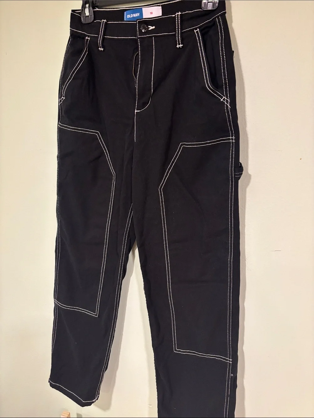 Old Navy Girls Black Cargo Pants with White Contrast Stitching